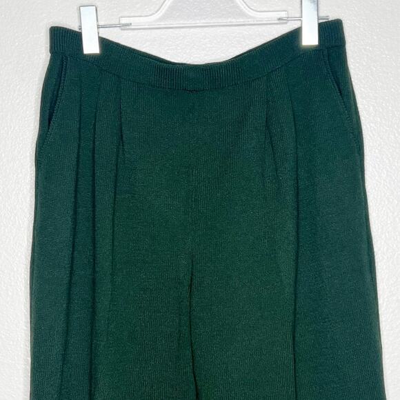 ST. JOHN MARIE GRAY Pleated Straight Knit Pants High Waist Green Womens Size 12 - Picture 4 of 8